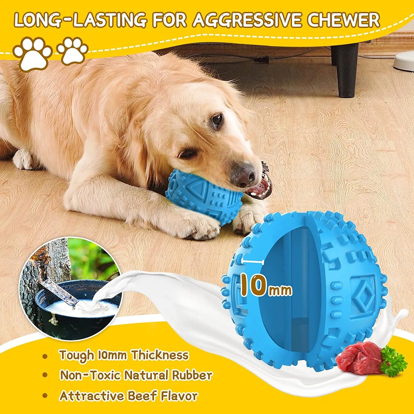 Dog Balls Treat Dispensing Dog Toys, Dog Toys for Aggressive Chewers Large Breed, Nearly Indestructible Squeaky Dog Chew Toys for Large Dogs, Natural Rubber Dog Puzzle Toys, Tough IQ Dog Treat Balls